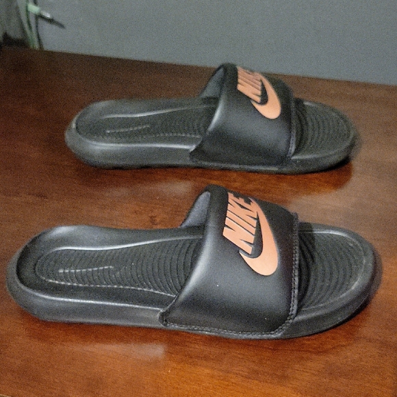 Nike Black Slide Sandals with Copper Logo Accent - Picture 3 of 5